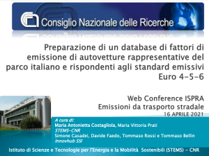 Copertina - Preparazione di un database di fattori di emissione di autovetture del parco italiano e rispondenti agli standard emissivi Euro 4 - 5 - 6